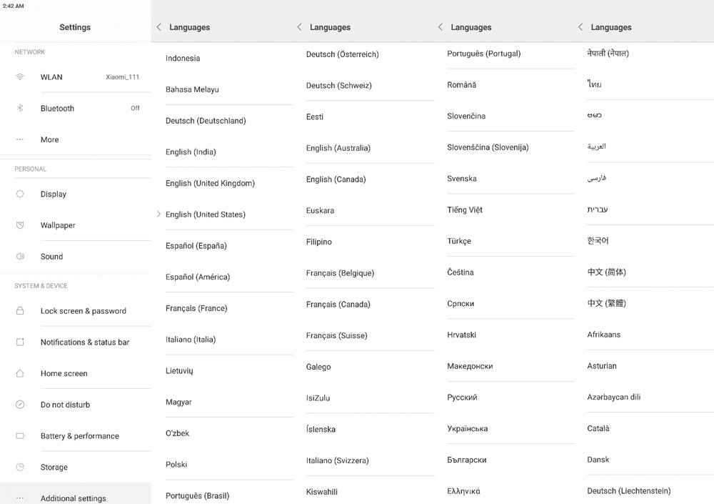 Xiaomi MiPad 3 language
